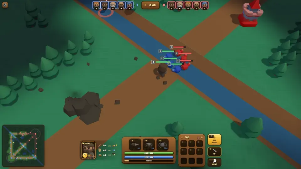 MOBA demo: heroes, creeps and towers on a deterministic shared simulation