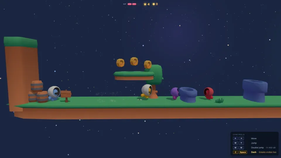 Platformer demo: reconciled movement over rideable moving platforms